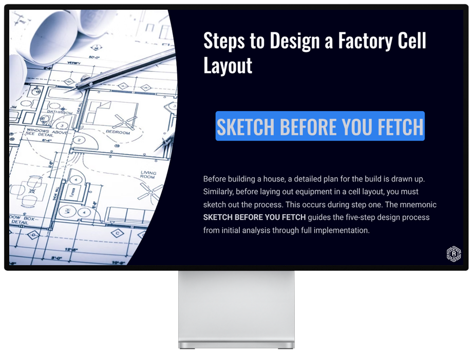 ROOTS Education LMS lesson on designing an industrial factory cell layout